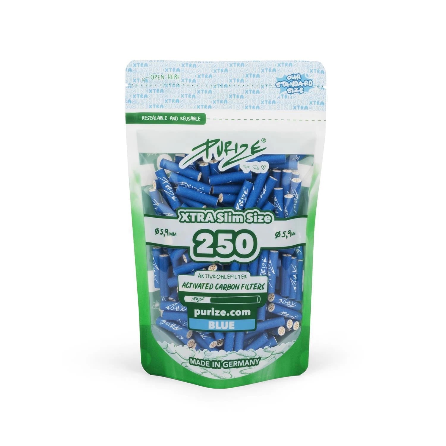 PURIZE Aktivkohlefilter XTRA Slim 6mm - verschiedene Farben (250 Stück) PURIZE